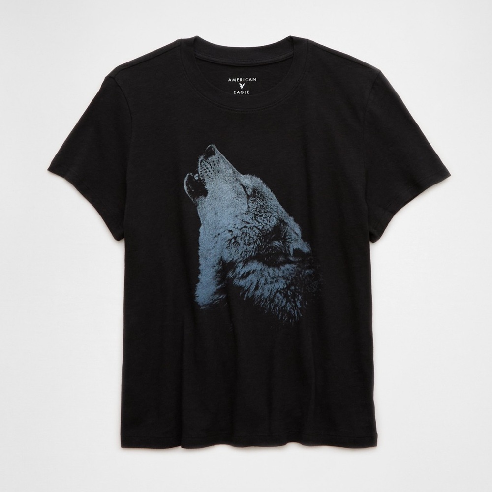 American Eagle black wolf graphic T-shirt size Small
